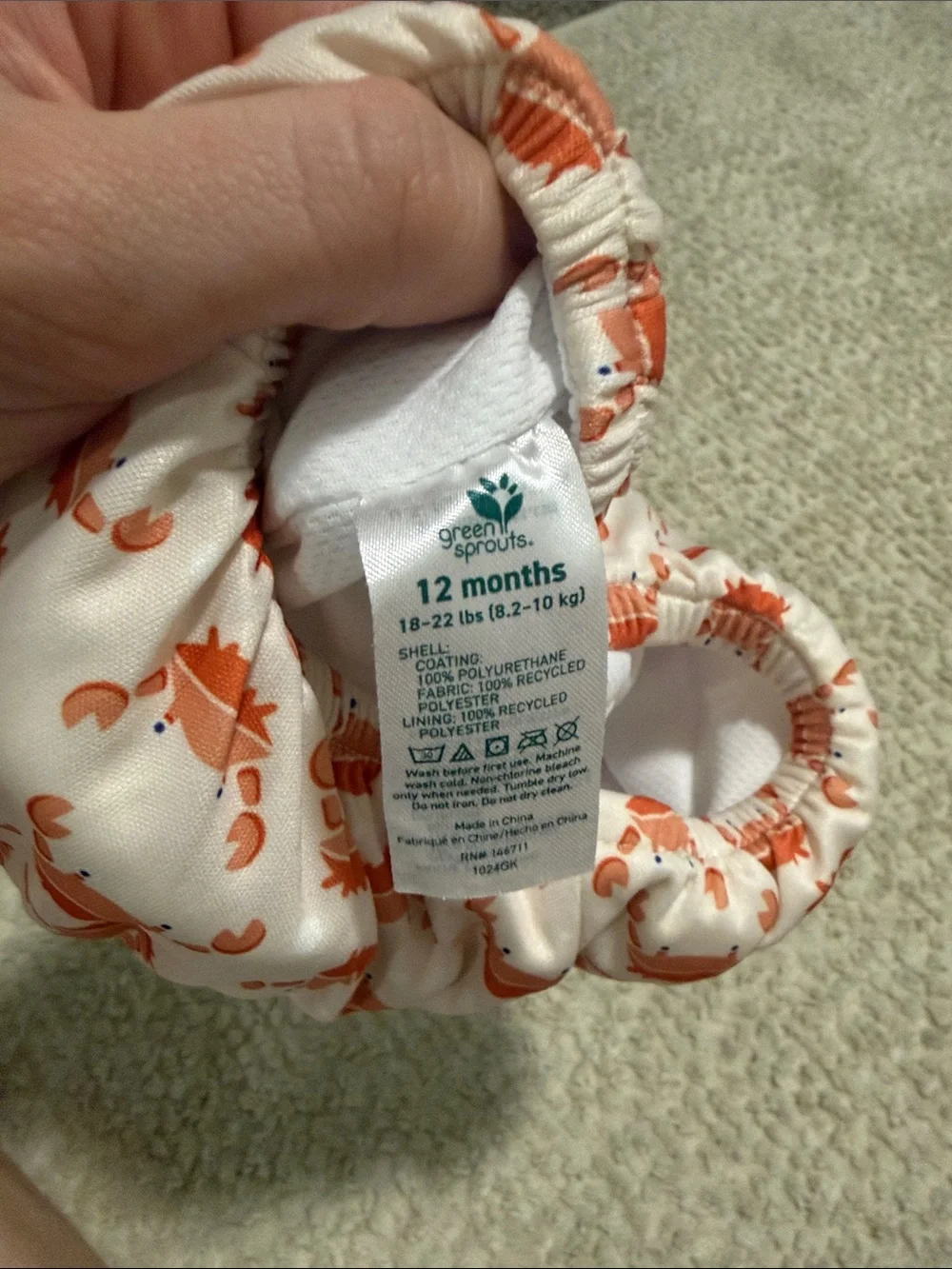 Target Kids Diaper Cover in White with Orange Crab Print